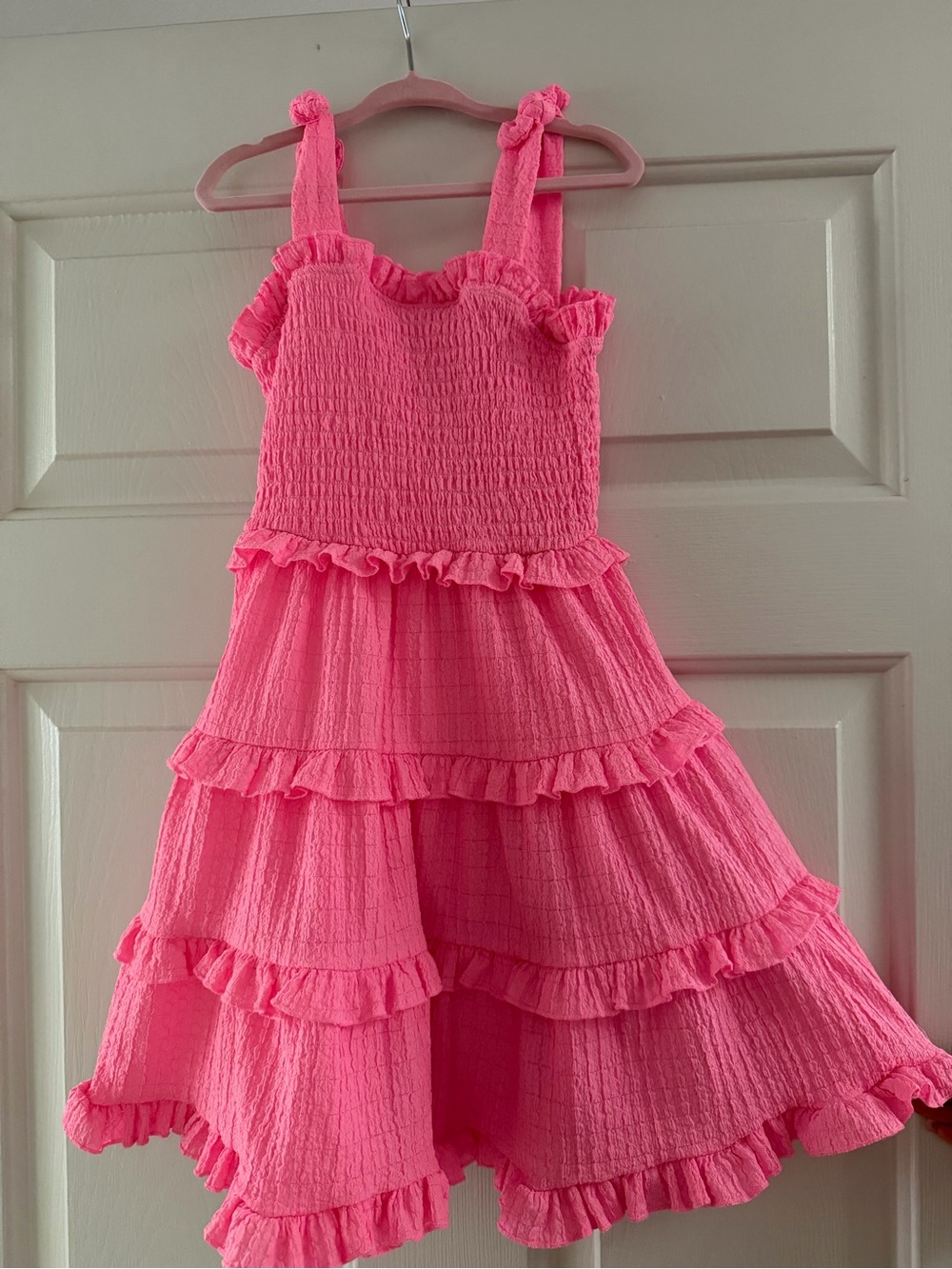 Derek Heart Girls Pink Smocked Tiered Ruffle Dress Size 6